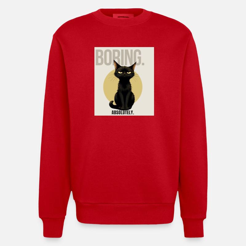 BORING Sarcastic Black Cat Design - Heavyweight Oversized Organic Crew Neck Made in EU - Rot