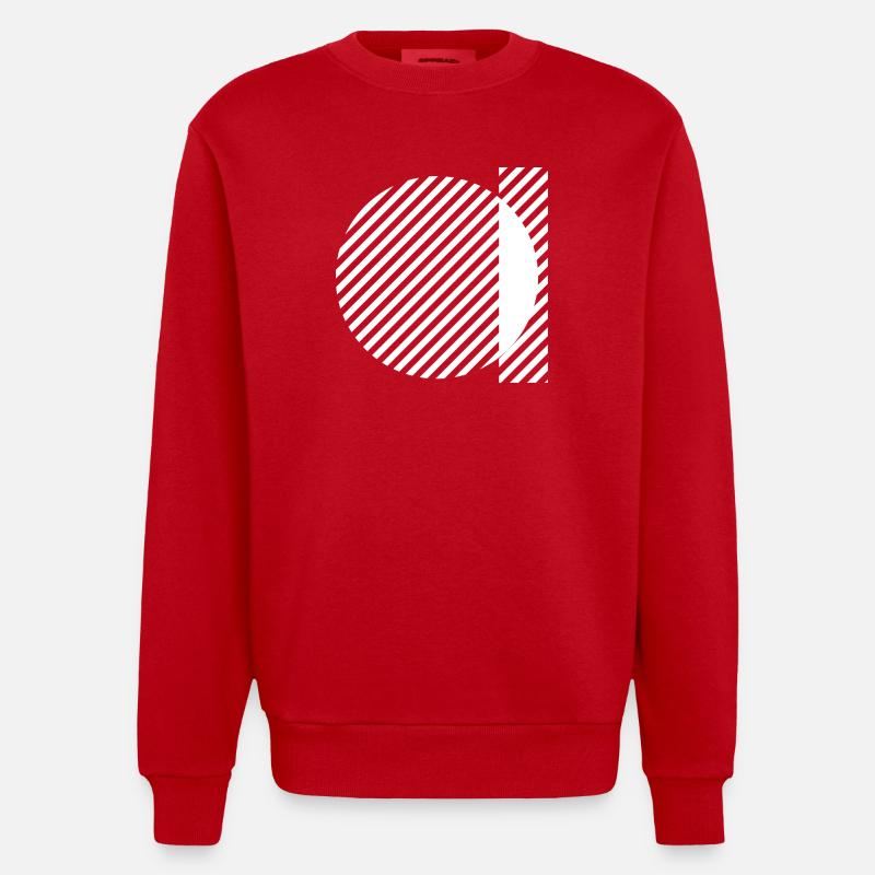 Geometric Stripe Circles Monochrome Pattern - Heavyweight Oversized Organic Crew Neck Made in EU - red