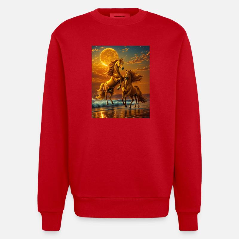 Mondlichthufe am Abendmeer - Heavyweight Oversized Organic Crew Neck Made in EU - Rot