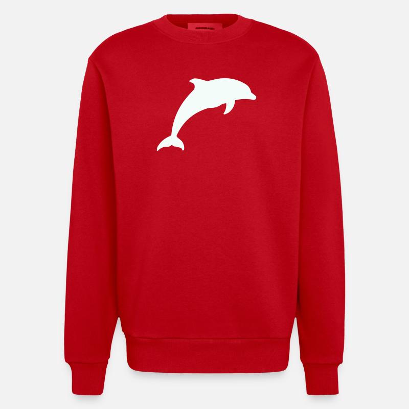 Leuchtender Delfin Silhouette - Heavyweight Oversized Organic Crew Neck Made in EU - Rot