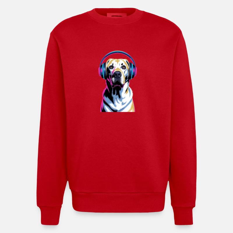 Labrador mit Kopfhörern - Heavyweight Oversized Organic Crew Neck Made in EU - Rot