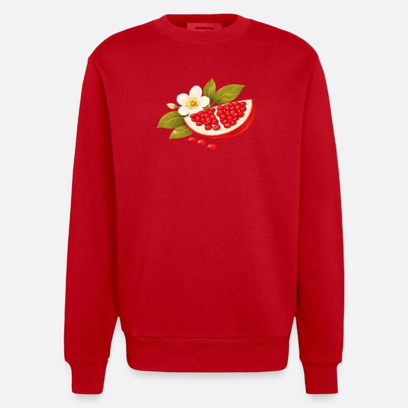 Granatapfel Illustration mit Blüte – Botanisch - Heavyweight Oversized Organic Crew Neck Made in EU - Rot