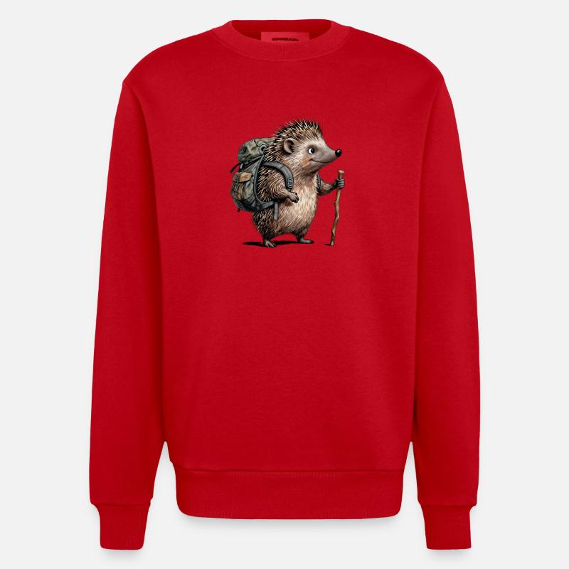 Hiking hedgehog with backpack - Heavyweight Oversized Organic Crew Neck Made in EU - red