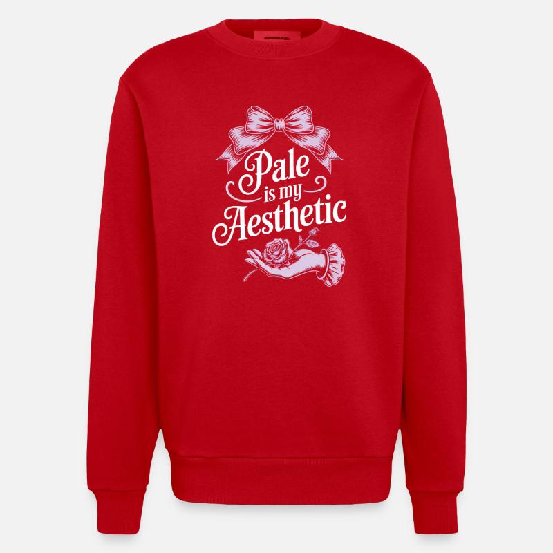Pale Aesthetic Script with Bow - Heavyweight Oversized Organic Crew Neck Made in EU - red