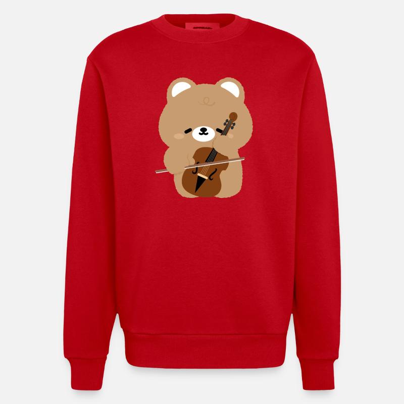 Bear Cello Charm - Heavyweight Oversized Organic Crew Neck Made in EU - red