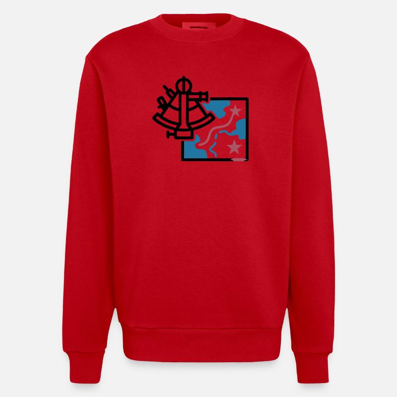 Sextant Navigation Map Vector - Heavyweight Oversized Organic Crew Neck Made in EU - red