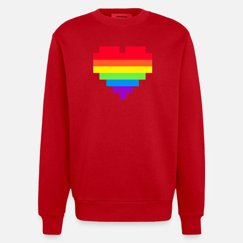 Pixel Cœur Drapeau arc-en-ciel - Sweat bio épais oversize fabriqué en UE - rouge