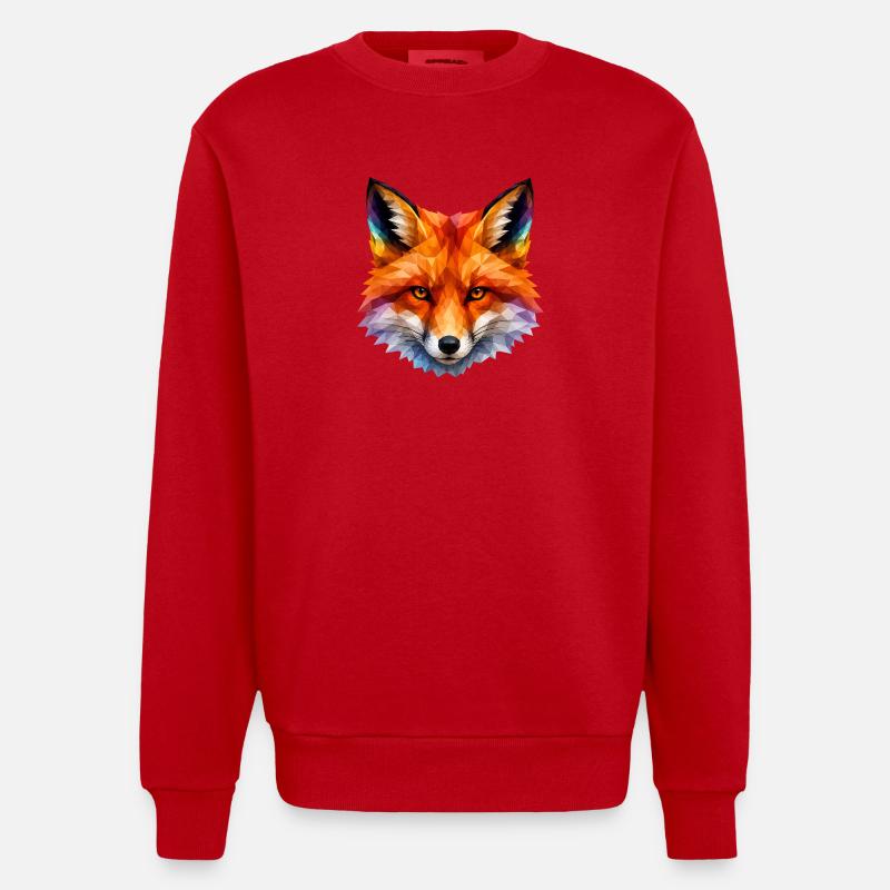 Farbiger Polygonfuchs Kopf - Heavyweight Oversized Organic Crew Neck Made in EU - Rot