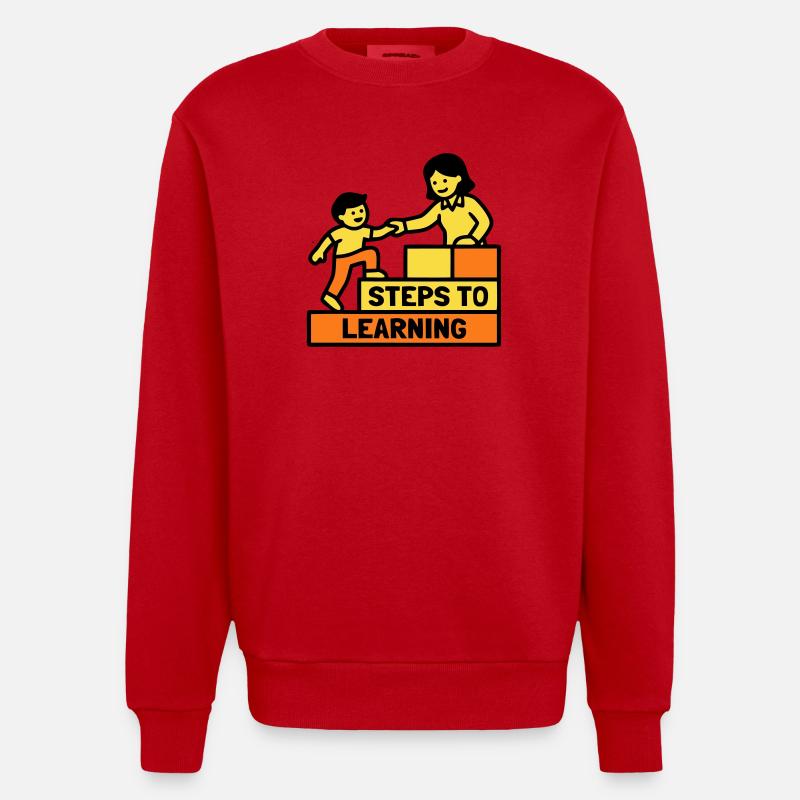 Steps to Learning School Logo - Heavyweight Oversized Organic Crew Neck Made in EU - red