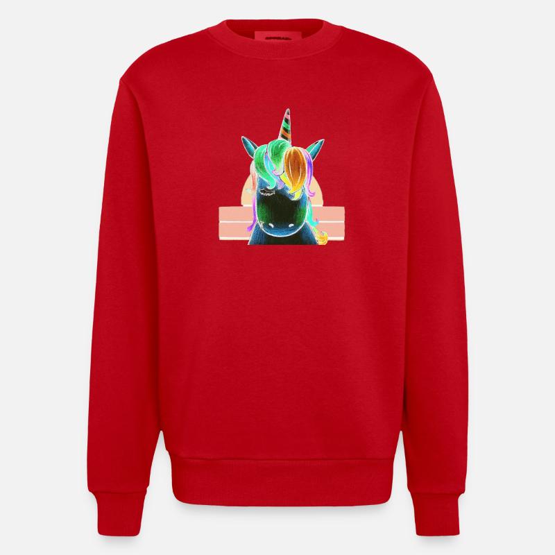 Regenbogen-Einhorn - Heavyweight Oversized Organic Crew Neck Made in EU - Rot