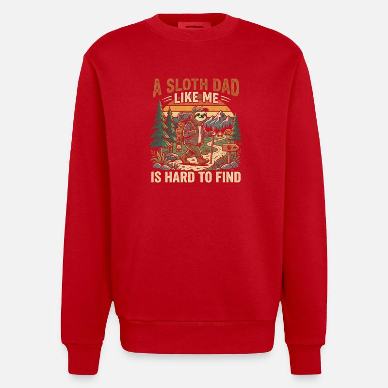 Sloth Dad Wanderabenteuer - Heavyweight Oversized Organic Crew Neck Made in EU - Rot