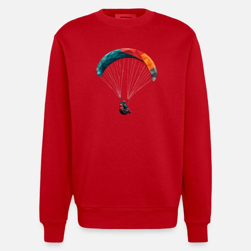 Geometrischer Paragleiter Panodesign - Heavyweight Oversized Organic Crew Neck Made in EU - Rot