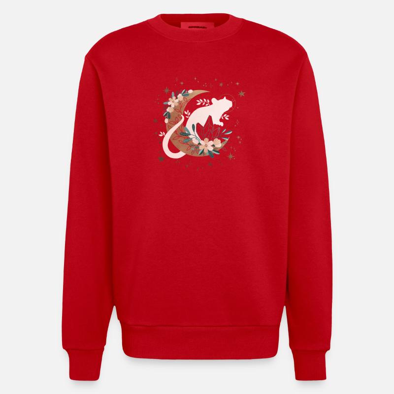 Rat Lunaire Céleste - Sweat bio épais oversize fabriqué en UE - rouge