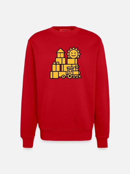 Building Blocks Railway Toys - Heavyweight Oversized Organic Crew Neck Made in EU - red