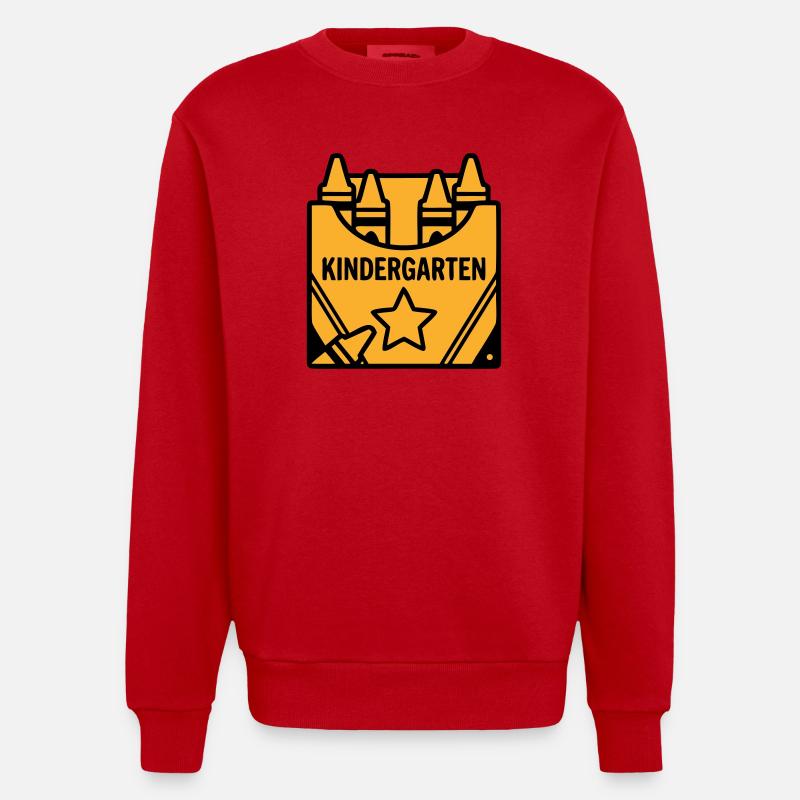 Crayons Kindergarten Logo - Heavyweight Oversized Organic Crew Neck Made in EU - red