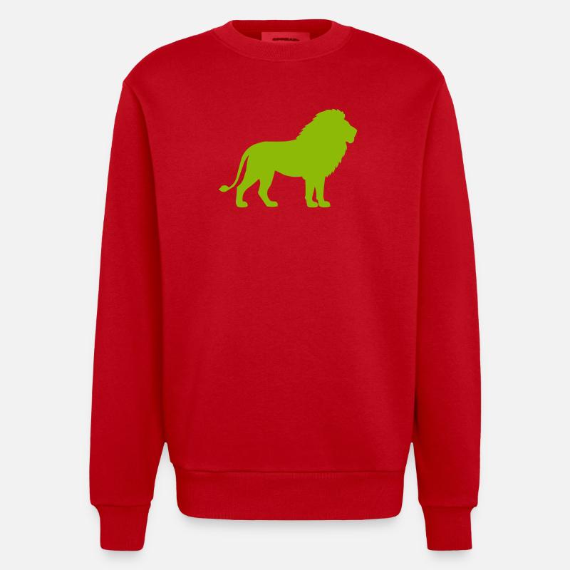Silhouette de Lion Vert Néon - Sweat bio épais oversize fabriqué en UE - rouge