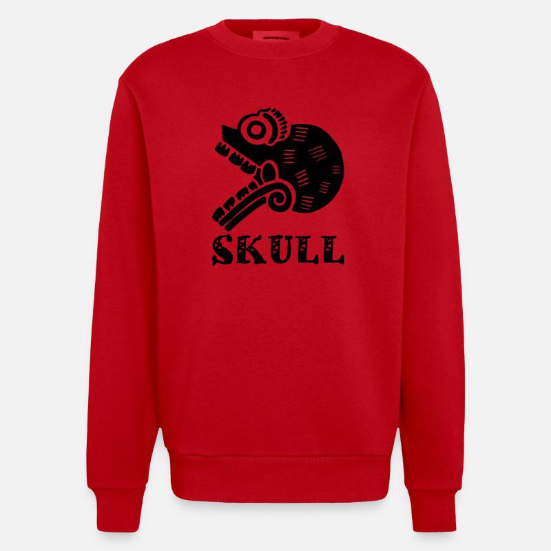 Tribal Skull (Black) - Heavyweight Oversized Organic Crew Neck Made in EU - red