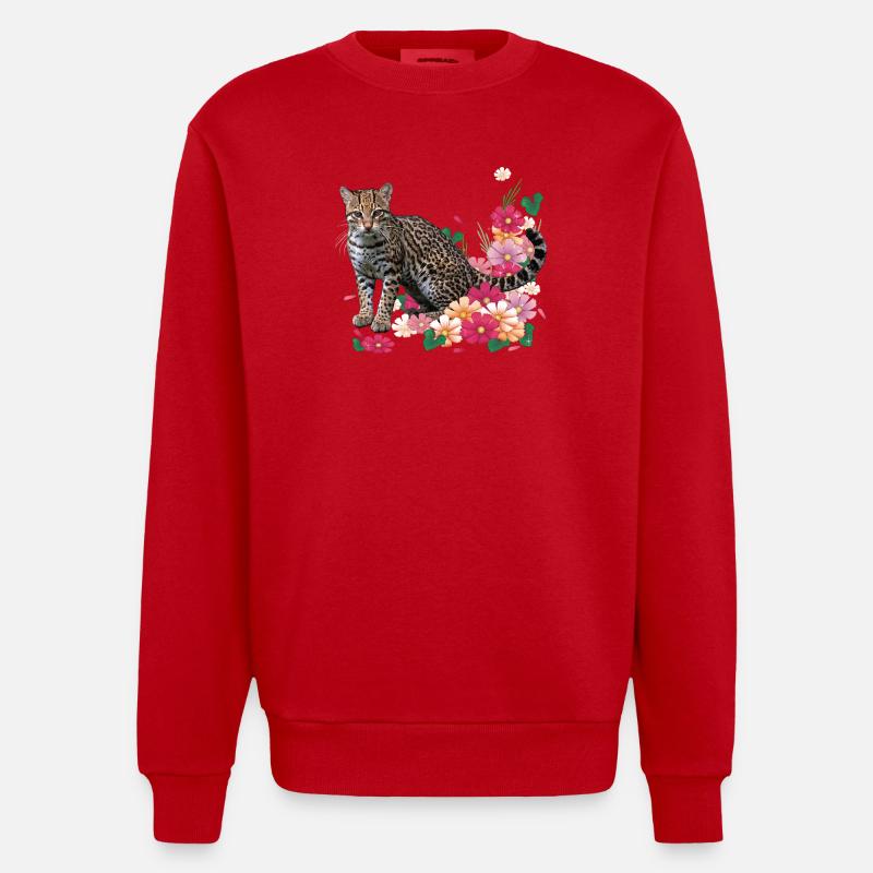 Floraler Leopard mit Blüten - Heavyweight Oversized Organic Crew Neck Made in EU - Rot