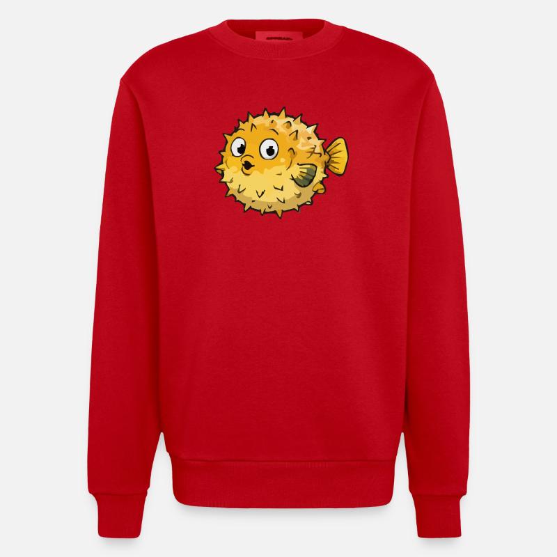 Dessin animé sphérique du poisson-globe - Sweat bio épais oversize fabriqué en UE - rouge