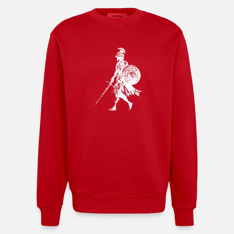 Knight Silhouette Shield Sword - Heavyweight Oversized Organic Crew Neck Made in EU - red