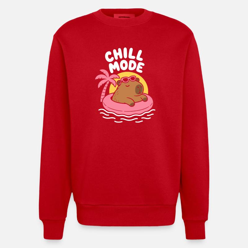 Chill Mode Floating Capybara - Heavyweight Oversized Organic Crew Neck Made in EU - Rot