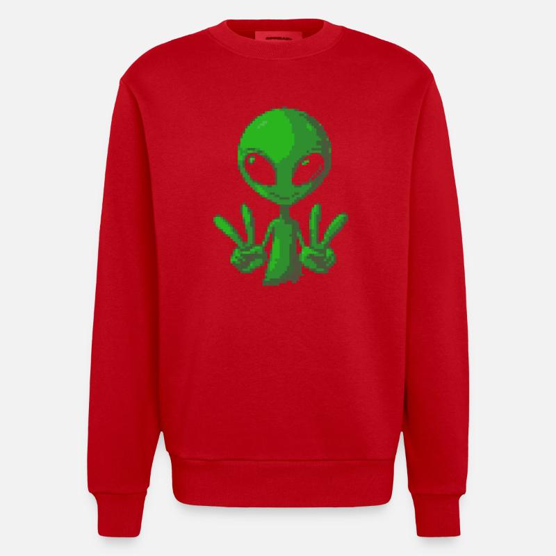 Pixel grünes Alien-Peace-Zeichen-Tee - Heavyweight Oversized Organic Crew Neck Made in EU - Rot