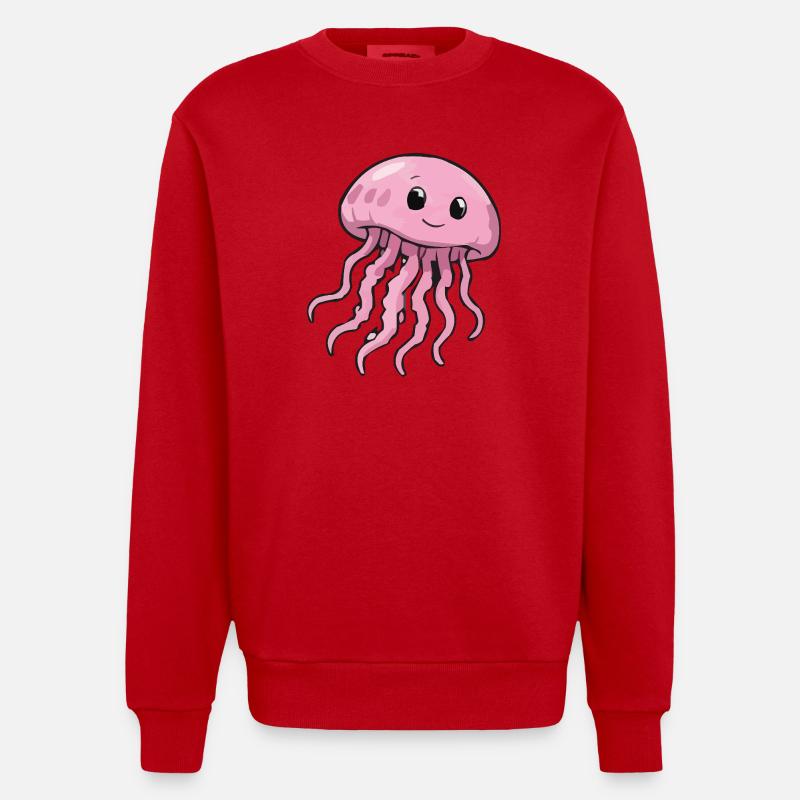 Sourire de méduse rose - Sweat bio épais oversize fabriqué en UE - rouge