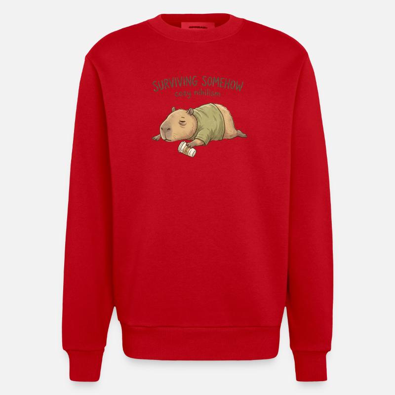 Nihilisme câlin Capybara - Sweat bio épais oversize fabriqué en UE - rouge
