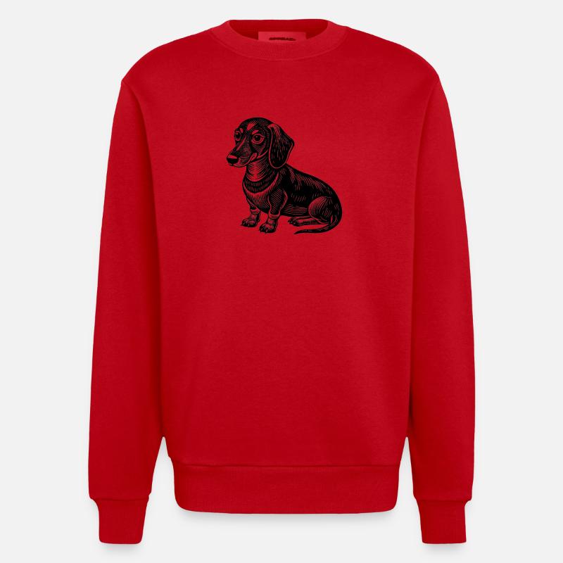 Teckel assis - Sweat bio épais oversize fabriqué en UE - rouge