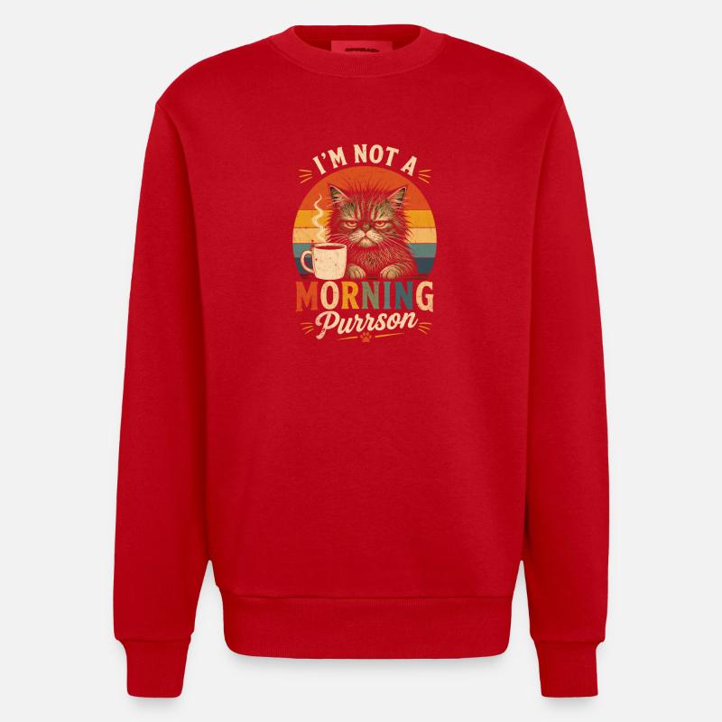 Morgenmuffel Katze mit Kaffee - Sweat bio épais oversize fabriqué en UE - rouge