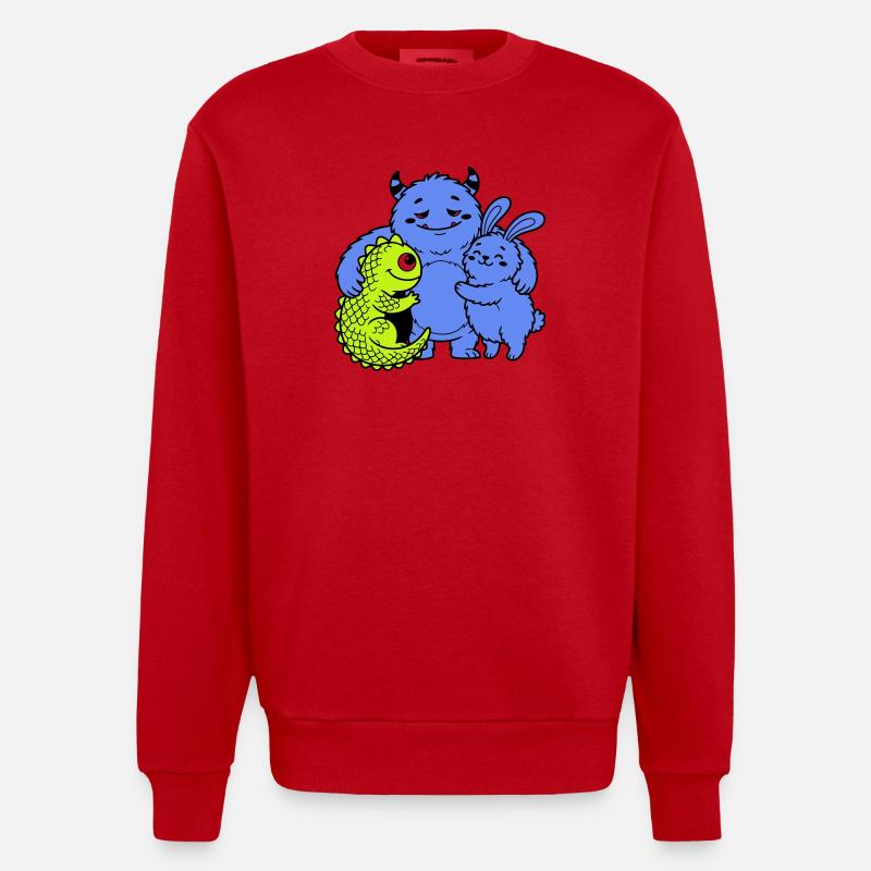 Monstres mignons - Sweat bio épais oversize fabriqué en UE - rouge