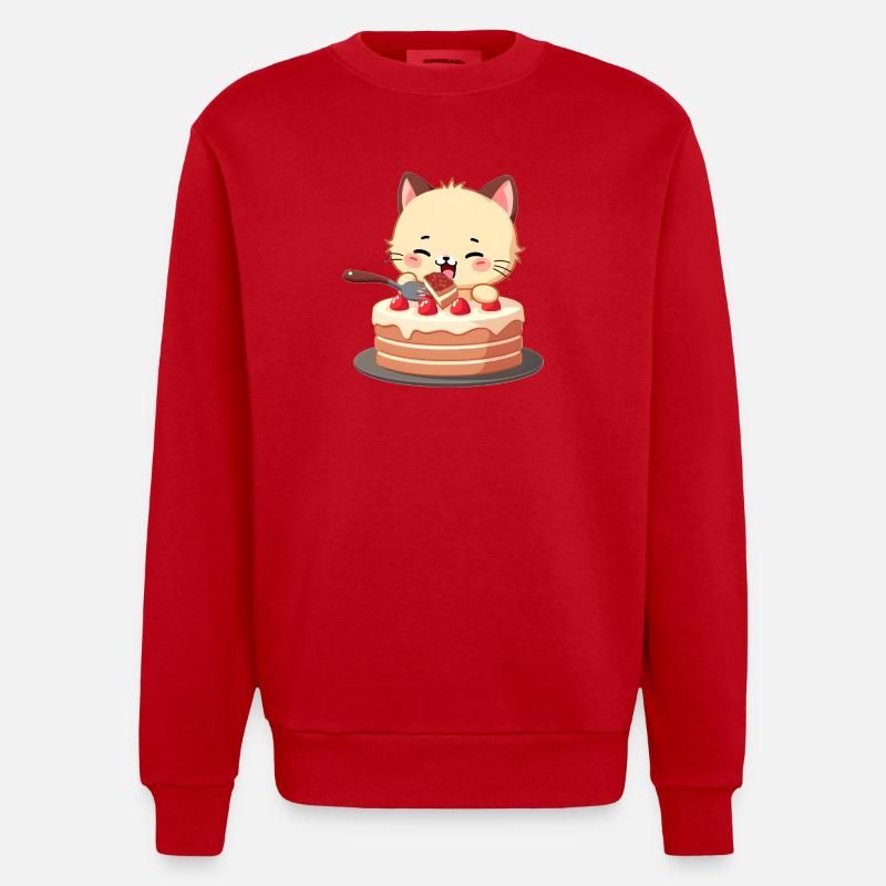 Le chat mange du gâteau - Sweat bio épais oversize fabriqué en UE - rouge