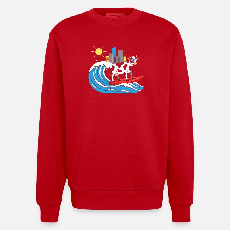 Vache surfeuse à la City-Wave - Sweat bio épais oversize fabriqué en UE - rouge