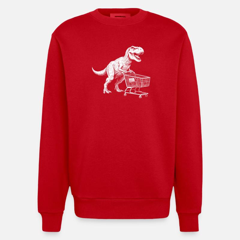 Dino Shopper : T-Rex avec chariot - Sweat bio épais oversize fabriqué en UE - rouge