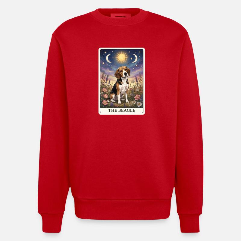 Carte de tarot Beagle - Sweat bio épais oversize fabriqué en UE - rouge