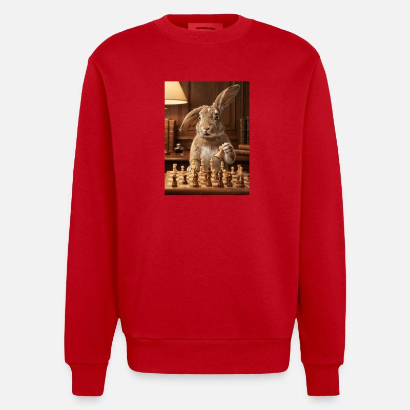 Le lapin jouant aux échecs - Sweat bio épais oversize fabriqué en UE - rouge