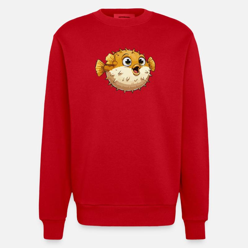 Puffer Fish Comic - Heavyweight Oversized Organic Crew Neck Made in EU - red