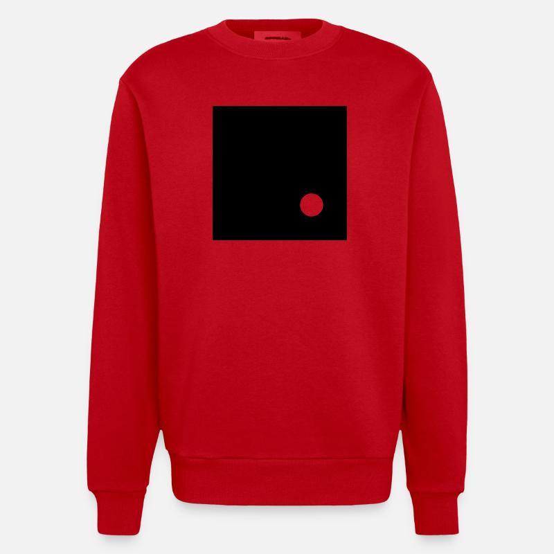 White circle on Black square  - Heavyweight Oversized Organic Crew Neck Made in EU - red