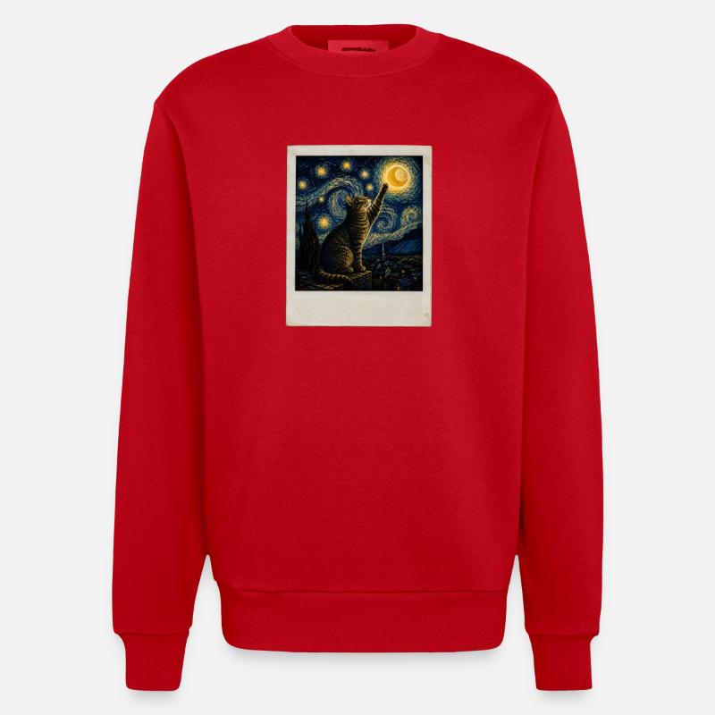 Style Star cat in night - Sweat bio épais oversize fabriqué en UE - rouge