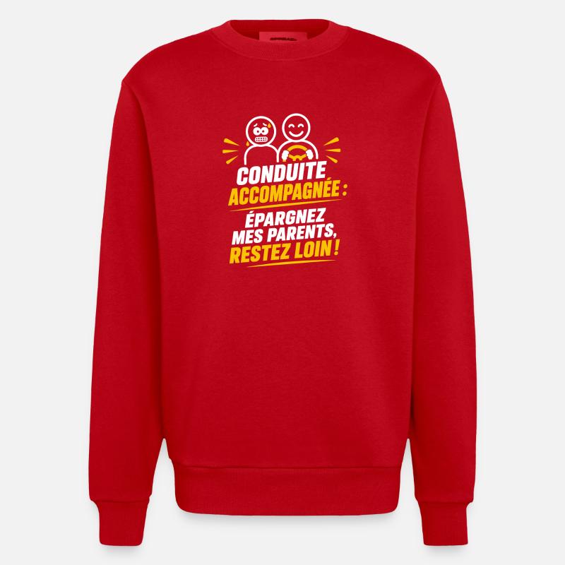 Conduite Accompagnée – Humour Débutant - Sweat bio épais oversize fabriqué en UE - rouge