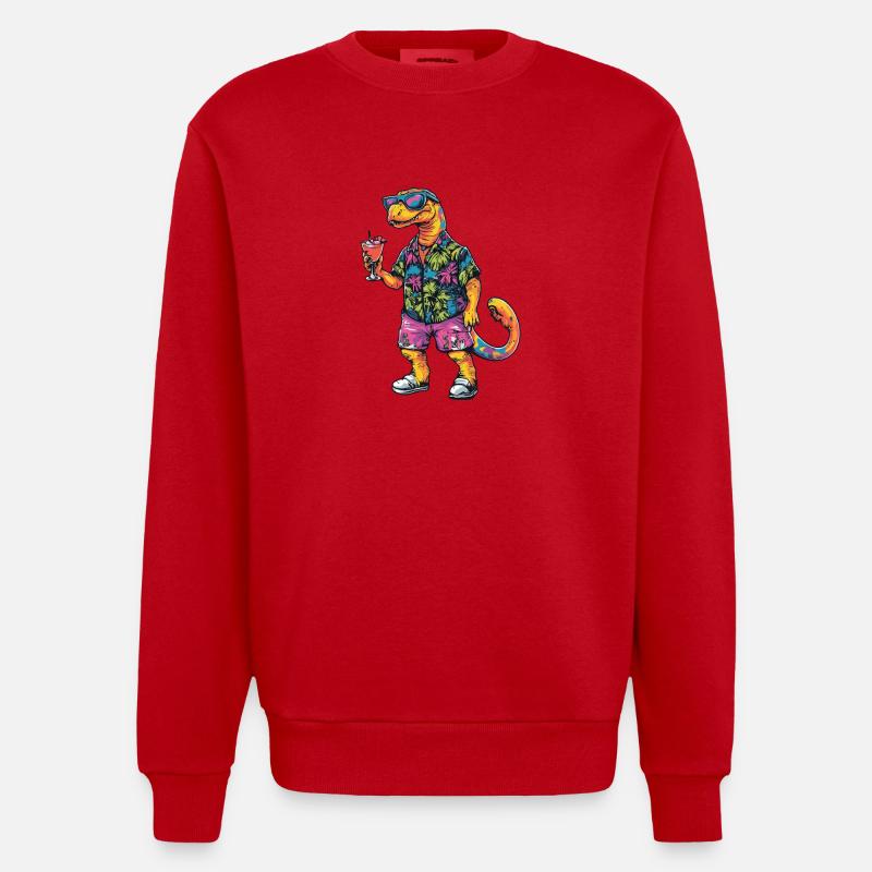 Dinosaur brontosaurus Comic Summer - Heavyweight Oversized Organic Crew Neck Made in EU - red