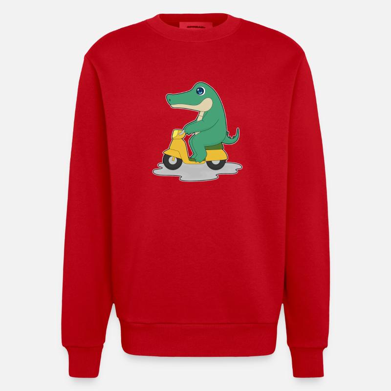 Krokodil Motorroller - Heavyweight Oversized Organic Crew Neck Made in EU - Rot