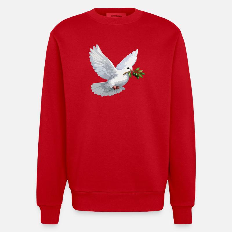 Colombe à la branche d’olivier - Sweat bio épais oversize fabriqué en UE - rouge