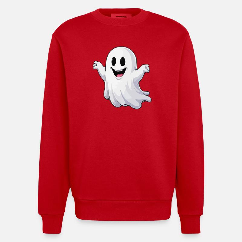 Cheerful Cartoon Ghost - Heavyweight Oversized Organic Crew Neck Made in EU - red
