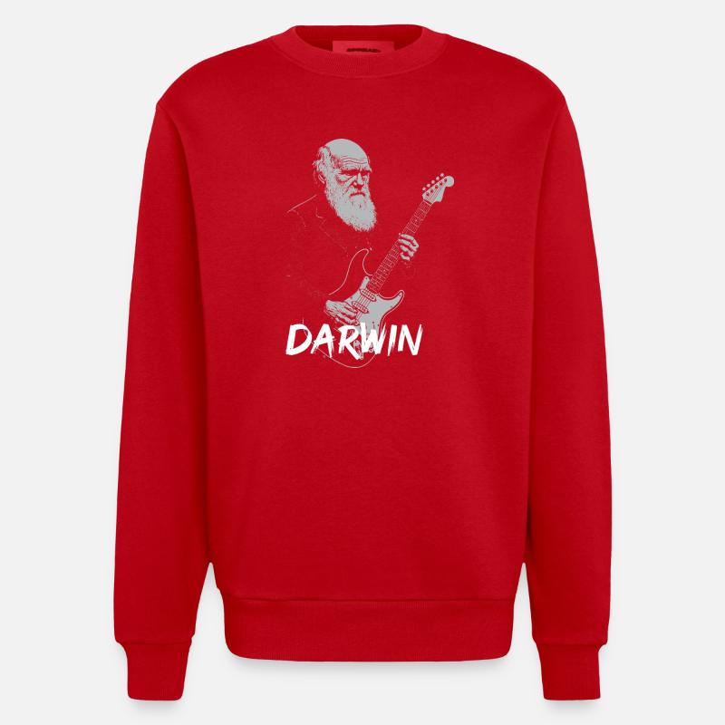 Darwin Playing Guitar Evolution - Heavyweight Oversized Organic Crew Neck Made in EU - red