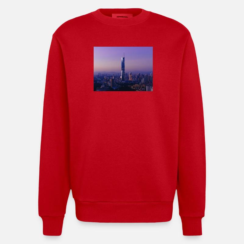 Dämmerungs-Skyline mit Turmspitze - Heavyweight Oversized Organic Crew Neck Made in EU - Rot