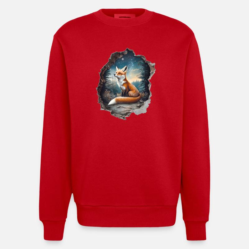 Fuchs Sterne Wald - Heavyweight Oversized Organic Crew Neck Made in EU - Rot