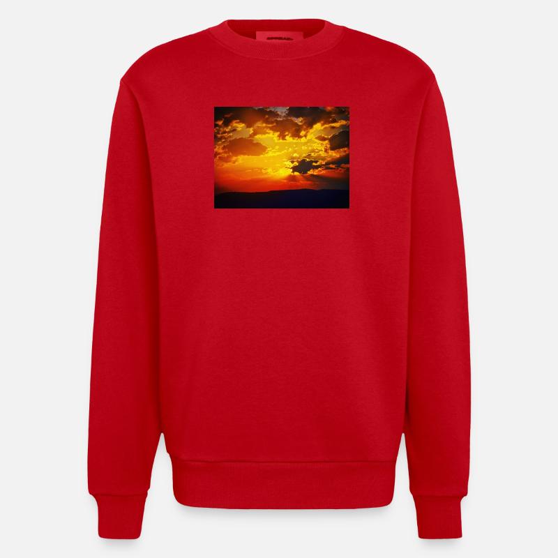 Sonnenuntergangsfeuerstrahlen - Heavyweight Oversized Organic Crew Neck Made in EU - Rot