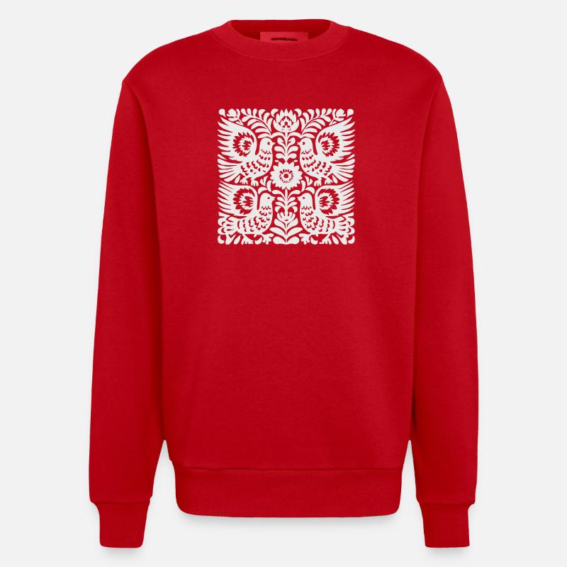 Crête florale de colombe - Sweat bio épais oversize fabriqué en UE - rouge