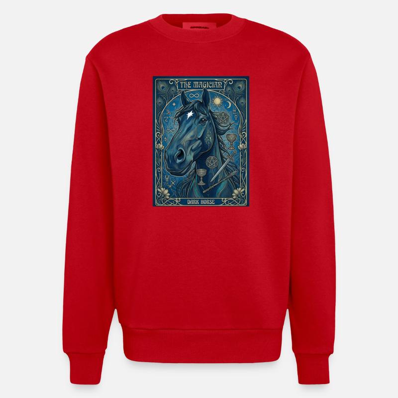 Pferd, der Magier - Heavyweight Oversized Organic Crew Neck Made in EU - Rot